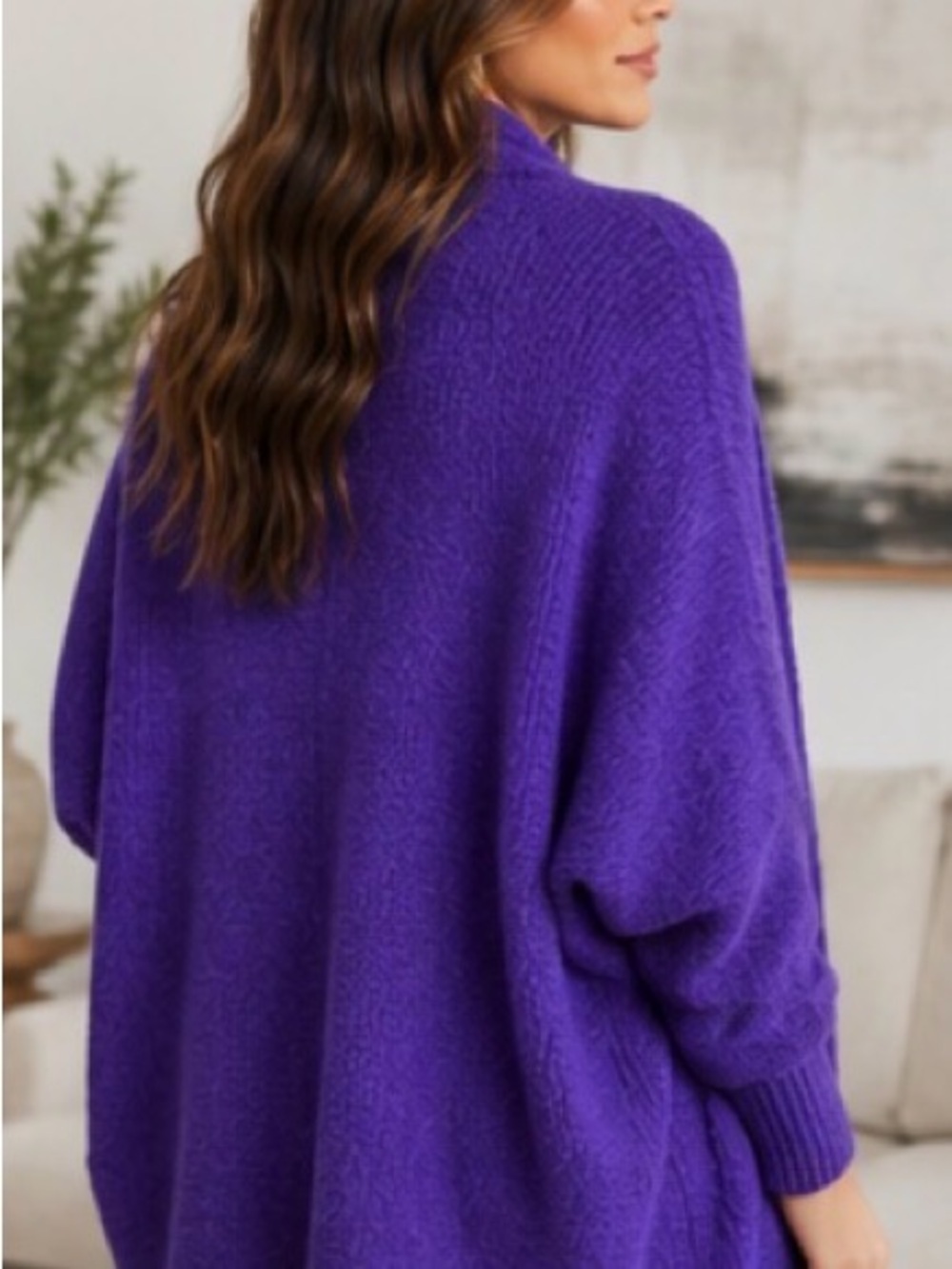 NWT BABY ALPACA CARDIGAN PURPLE OPEN FRONT SHAWL COLLAR Made in Peru S/M LUXARY - Picture 4 of 15